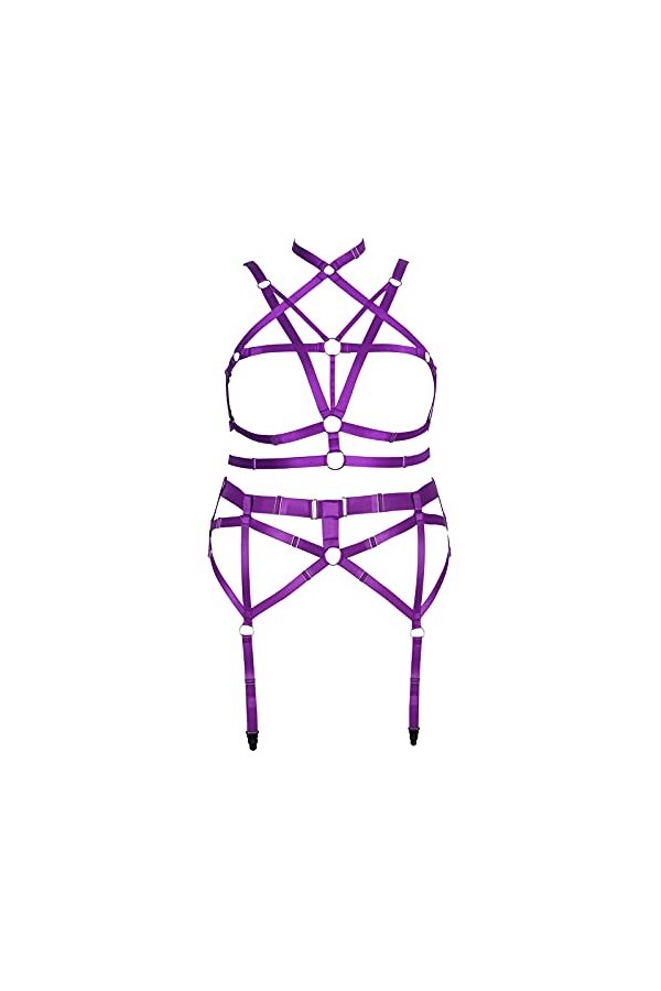 JMMHSS Femmes Grande Taille Corps Harnais Punk jarretière Ensemble élastique réglable Gothique Danse Carnaval Costume Accesso