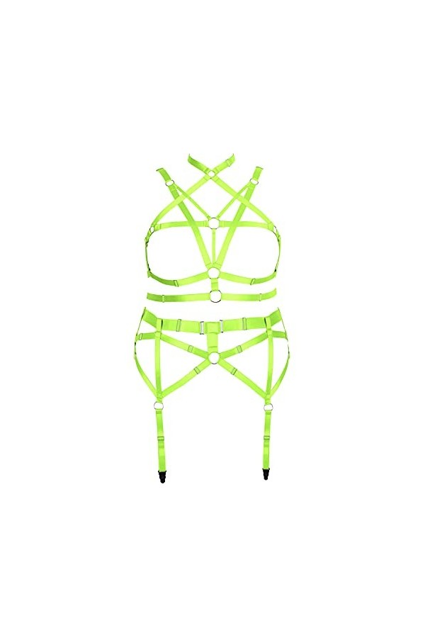 JMMHSS Femmes Grande Taille Corps Harnais Punk jarretière Ensemble élastique réglable Gothique Danse Carnaval Costume Accesso