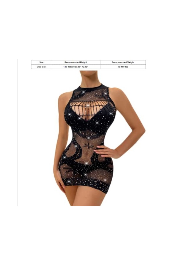 WDZOWU Lingerie Sexy Homme Robe pour Femme avec sous-Vêtements Sexy en Strass Brillants, Noir, Taille Unique