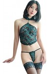 YYAN Sexy Lingerie Femme sous-Vêtements Sexy Paon Broderie Dentelle Cheongsam Uniforme Temptation Transparent Pyjama Costume 