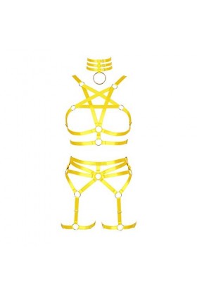 BBOHSS Femmes Harnais de corps pour ensemble de soutien-gorge pentagramme Punk jarretière jambe taille danse élastique gothiq