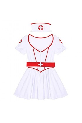 NC Femmes Coquine Cosplay Uniforme Halloween Fantaisies Jeu de Rôle Costume Clubwear Sexy Croix Rouge Logo Mini Robe Salopeav