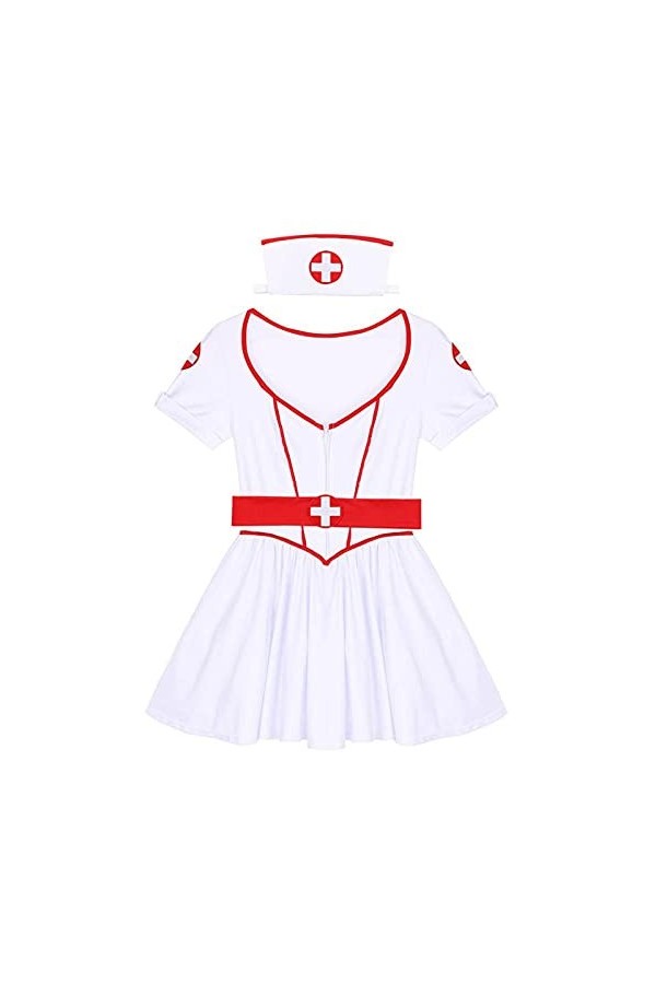 NC Femmes Coquine Cosplay Uniforme Halloween Fantaisies Jeu de Rôle Costume Clubwear Sexy Croix Rouge Logo Mini Robe Salopeav