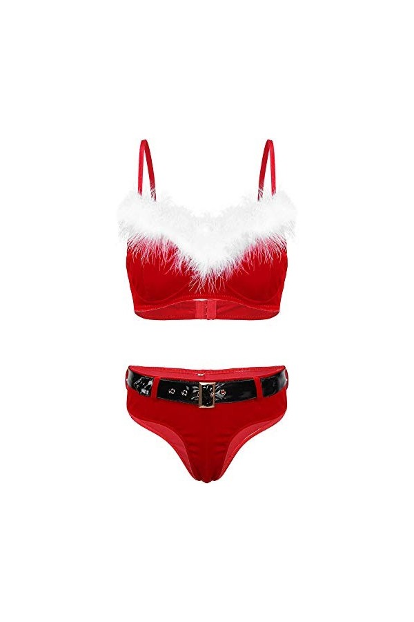KSDFIUHAG Érotisme Sexe Et Sensualité Ensemble De Lingerie De Fête De Noël pour Femmes Top Bretelles Spaghetti Strings sous-V