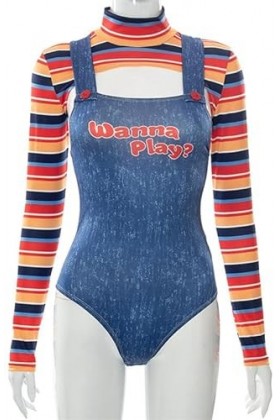 Foanja Déguisement Chucky Femme Cosplay Film Horreur Poupées Chucky Outfit Tops et Pantalons Sexy Slim Sport Vêtements pour A