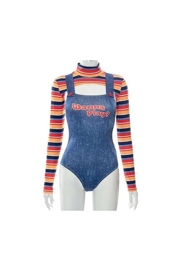 Foanja Déguisement Chucky Femme Cosplay Film Horreur Poupées Chucky Outfit Tops et Pantalons Sexy Slim Sport Vêtements pour A