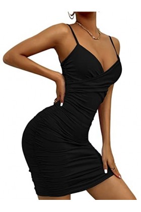 SEAUR Sexy Robe Elegant à Une Éapule Couleur Unie Mini Robe Stretch avec Cordon Creux Out pour Fête