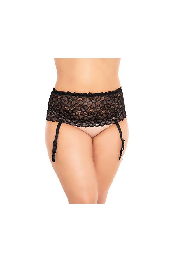 BIGGI BIG Flowers Spitze Strumpfgürtel Strapsgürtel Strumpfhalter Strapshalter Fleurs Dentelle Porte-Jarretelles, Schwarz, 58