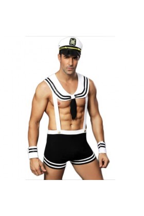 OLIns Homme Ensemble Déguisement Marin Sexy Cosplay Costume Érotisme Lingerie Black,One Size 