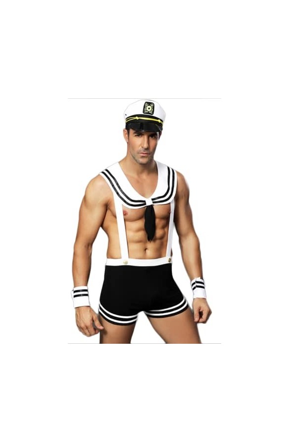 OLIns Homme Ensemble Déguisement Marin Sexy Cosplay Costume Érotisme Lingerie Black,One Size 