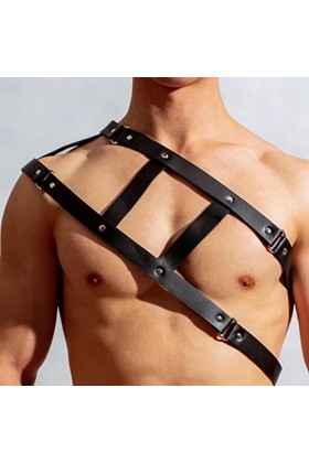 HYQPAI Harnais De Poitrine Noir Pour Homme Avec Boucle Réglable Ceinture De Poitrine à Une épaule Costumes Sexy Muscular Cosp