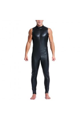 HYQPAI Combinaison une pièce en cuir verni pour hommes avec fermeture à glissière sur le devant Collants extensibles Catsuit 