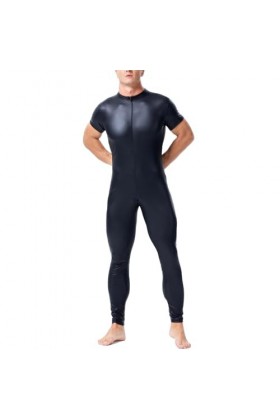 Hommes Bodysuit Catsuit Combinaisons à fermeture éclair sur le devant Collants extensibles en cuir verni Jumpsuits One Piece 