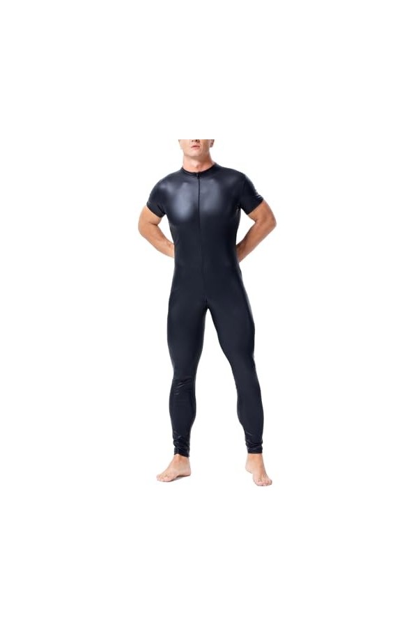Hommes Bodysuit Catsuit Combinaisons à fermeture éclair sur le devant Collants extensibles en cuir verni Jumpsuits One Piece 