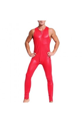 HYQPAI Combinaison culotte en cuir verni pour hommes Collants extensibles Jumpsuits Une pièce Fermeture à glissière sur le de