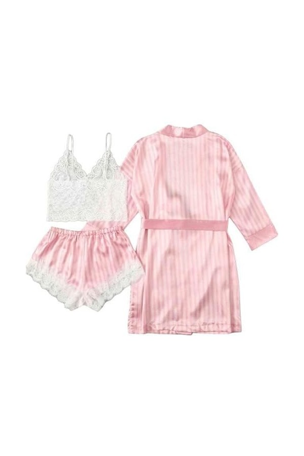 VERLAS Chemise De Nuit Sexy Sexy Femmes Pyjama Satin Ensemble De 4 Pièces Dentelle Soie Bretelles Tops Shorts Robes Pyjama En
