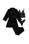 VERLAS Chemise De Nuit Sexy Sexy Femmes Pyjama Satin Ensemble De 4 Pièces Dentelle Soie Bretelles Tops Shorts Robes Pyjama En