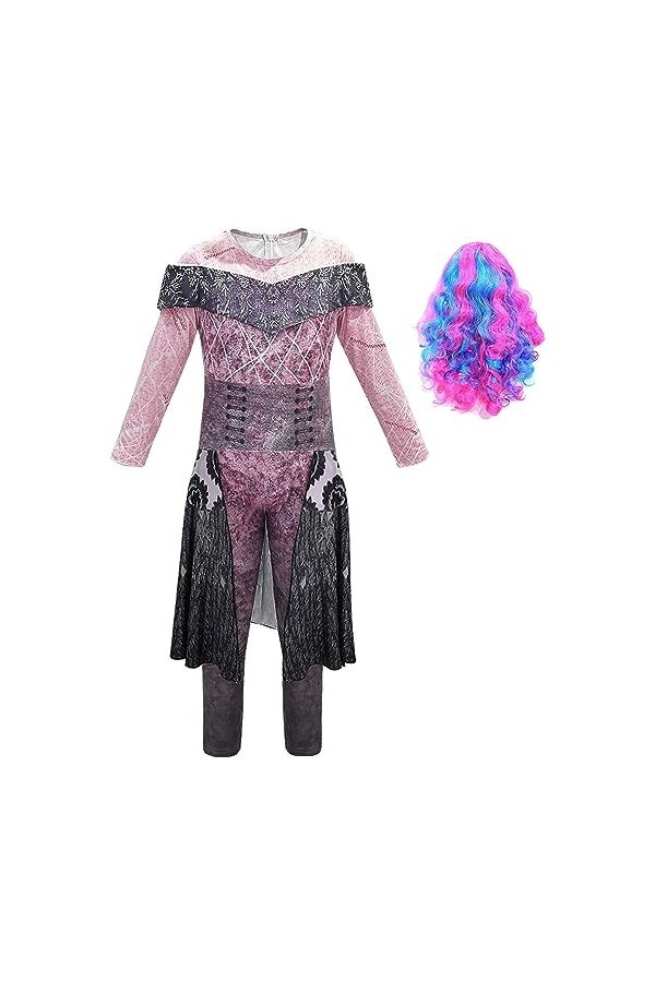 Foanja Audrey Cosplay Kostüm Mädchen Damen Verkleidung Nachkommen Drache Audrey Outfit Jumpsuit Kleid mit Perücken für Erwach