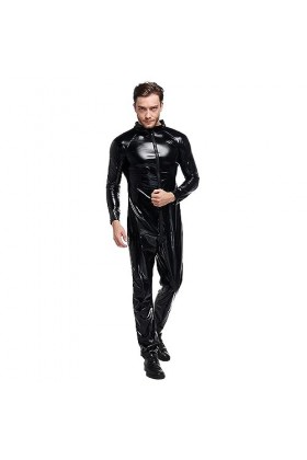 JYDQM Mâle Cuir Verni PU Cuir Combinaison De Locomotive Serrée Déguisement Performance Night Bar DS Costume De Sexe Pyjama Un