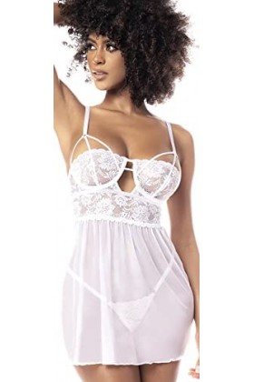 Mapalé by Espiral 7482 Babydoll avec String en G Assorti, Taille S/M Lingerie, Blanc/Jardin Opulent, S-M Femme