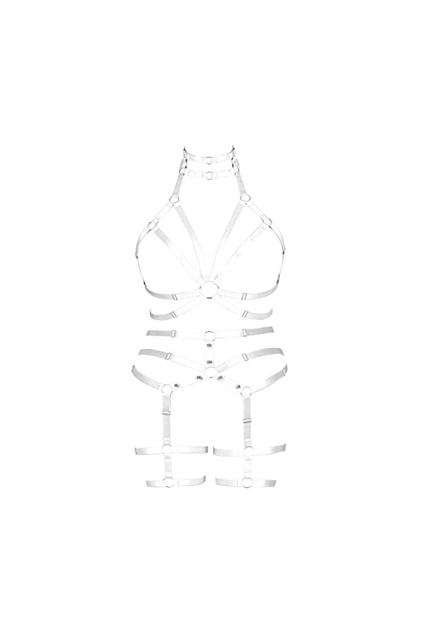 MAMOHSS Ensemble harnais de jambe pour femme, soutien-gorge de cage, lingerie sexy, ceinture élastique rouge, porte-jarretell