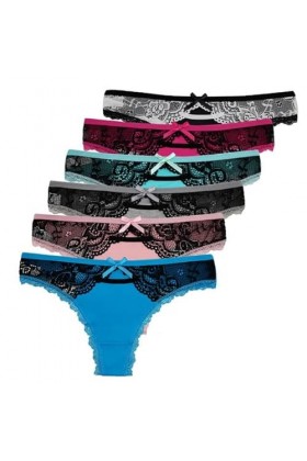 Culottes Sexy 6 PCS/Set Femme G String Taille Basse sous-Vêtements Femmes Sexy Dentelle Coton Strings,XL