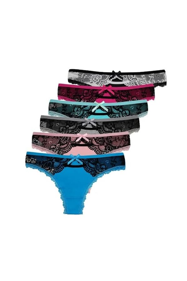 Culottes Sexy 6 PCS/Set Femme G String Taille Basse sous-Vêtements Femmes Sexy Dentelle Coton Strings,XL