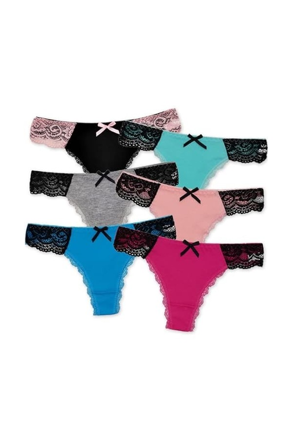 Culottes Sexy 6 PCS/Set Femme G String Taille Basse sous-Vêtements Femmes Sexy Dentelle Coton Strings,XL