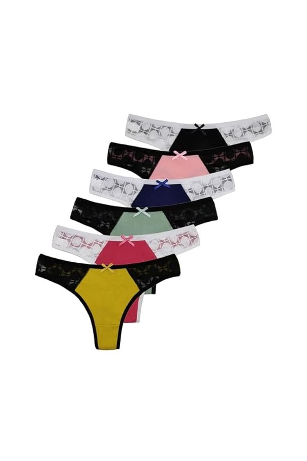 Culottes Sexy 6 PCS/Set Femme G String Taille Basse sous-Vêtements Femmes Sexy Dentelle Coton Strings,XL