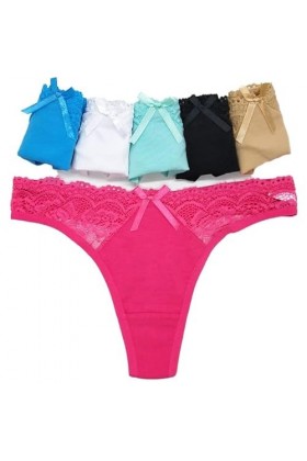 Sexy Strings Femmes 5 PCS/Set G-String Culotte sous-Vêtements Dames Dentelle Coton Slip, L