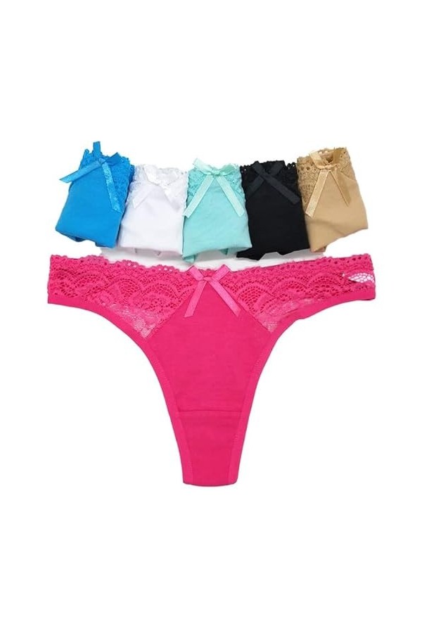 Sexy Strings Femmes 5 PCS/Set G-String Culotte sous-Vêtements Dames Dentelle Coton Slip, L