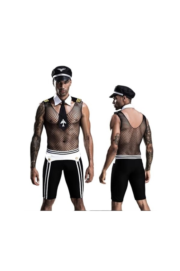 Costume de Police pour Homme Uniforme Police Tentation Police Cosplay Déguisement Ensemble Lingerie Sous-Vêtements Justaucorp