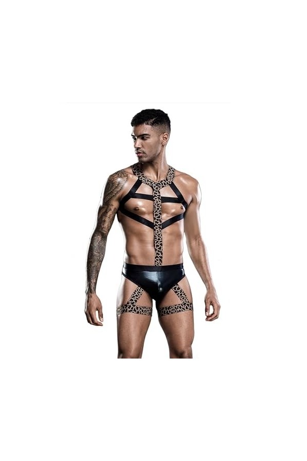 Ensemble de Lingerie pour Hommes Costumes Érotiques Hommes Faux Cuir Épaule Poitrine Muscle Harnais Ceinture Punk Costume San