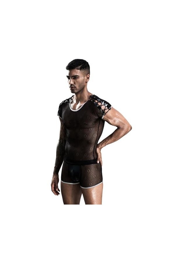 WRAZA sous-Vêtements pour Hommes Gays Costumes Érotiques pour Hommes Tempt Stripper Déguisement Uniformes Tenue Chemise en Ma