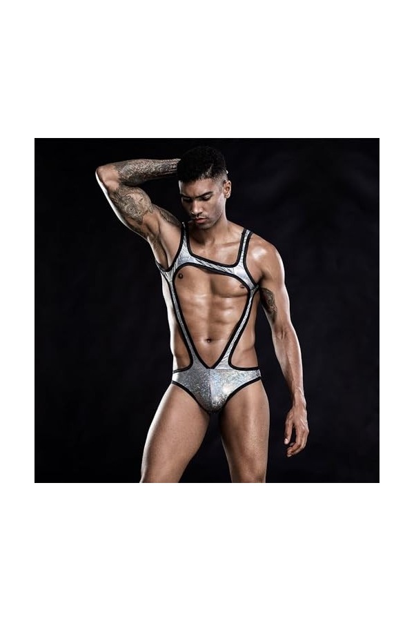 WRAZA Ensemble de Lingerie pour Homme - Costumes érotiques - Sous-Vêtements - Body Complet pour Homme - Tenue de Club - Dos N