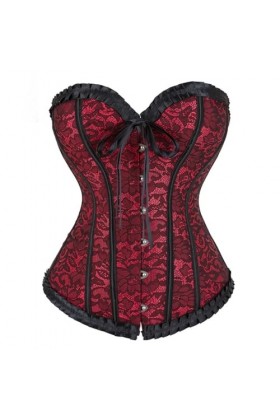 Niiyyjj Corset en dentelle avec boucle sur le devant - Corset à baleines en plastique - Costumes de cosplay, Rouge, X-Large