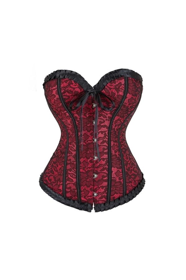 Niiyyjj Corset en dentelle avec boucle sur le devant - Corset à baleines en plastique - Costumes de cosplay, Rouge, X-Large