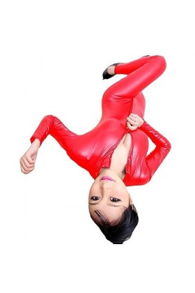 DCIUSTFHE Femmes Sexy Cuir Verni Motard Combinaisons Chaîne Manches Longues Collants Bodysuits Boîte De Nuit Barres DS Scène 