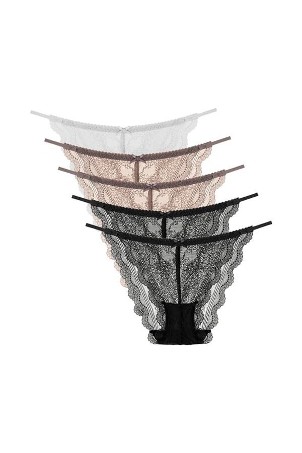 Necalisi Lot de Culotte Femme Lot de 5 Multicolore-1 Femme Dentelle pour Slips Culottes Strings Lingerie Dentelle Culotte Den