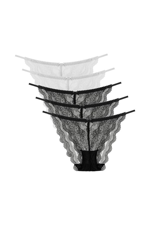 Necalisi Lot de Culotte Femme Lot de 5 Multicolore-1 Femme Dentelle pour Slips Culottes Strings Lingerie Dentelle Culotte Den