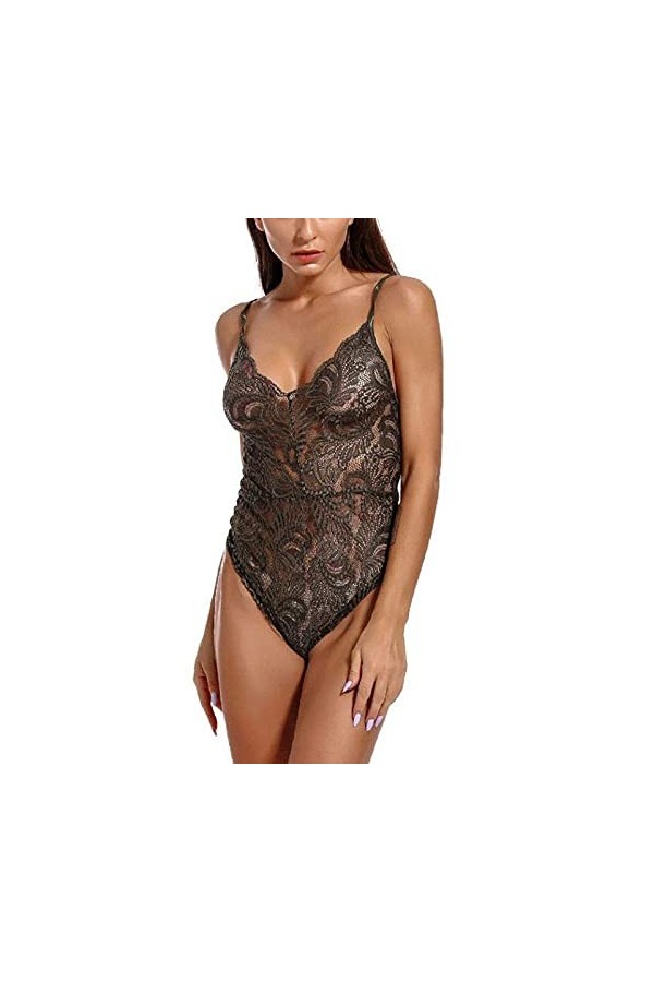 Générique Femmes Lingerie Vêtements de Nuit Babydoll Mini Bodys V-Neck sans Manches Sexy Sleepwear Vert XL 