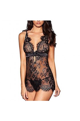 Générique Robe de Nuit pour Femmes Lingeries Robe Sexy Pyjamas Noir XXL 