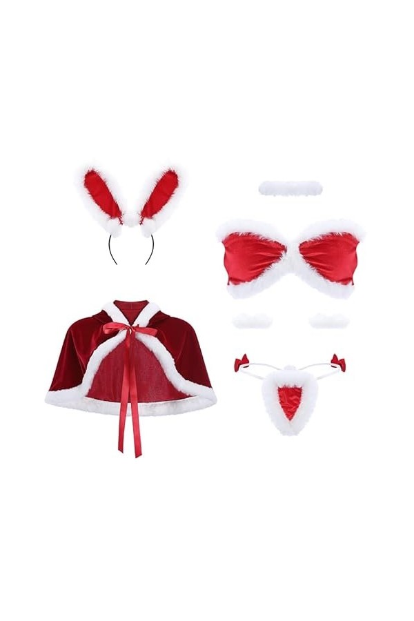 Ensemble de lingerie sexy de Noël en forme de lapin - Costume de soubrette de Père Noël - Bikini - Ensemble soutien-gorge et 