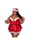 JasmyGirls Robe de Noël sexy grande taille - Costume de Père Noël - Costume de Mère Claus - Nuisette rouge - Col en V, Rouge,
