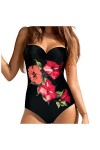 HZYDD Maillot de Bain pour Femme contrôle du Ventre Taille Haute Push up Une pièce Maillot de Bain Fleurs imprimé Bikini pour