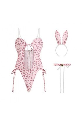 JasmyGirls Costume de lapin sexy motif léopard cosplay lingerie coquine Kawaii Anime Maid jeu de rôle tenue lapin évider body