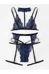 MLLM Vêtements de nuit en dentelle avec bretelles, perspective sexy à trois points, sous-vêtements tentant en dentelle bleu_S