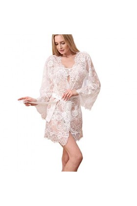 Sexy Tenues De Nuitdentelle Maille Sexy Robe Trois Pièces Pyjama Blanc À La Maison-Blanc_Taille Unique