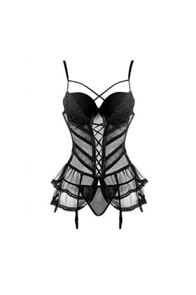 JUGUU Sexy Vêtements De Nuitfrançais Sexy Dentelle Corset Bustiers Femmes Vêtements Gothiques-Noir_S