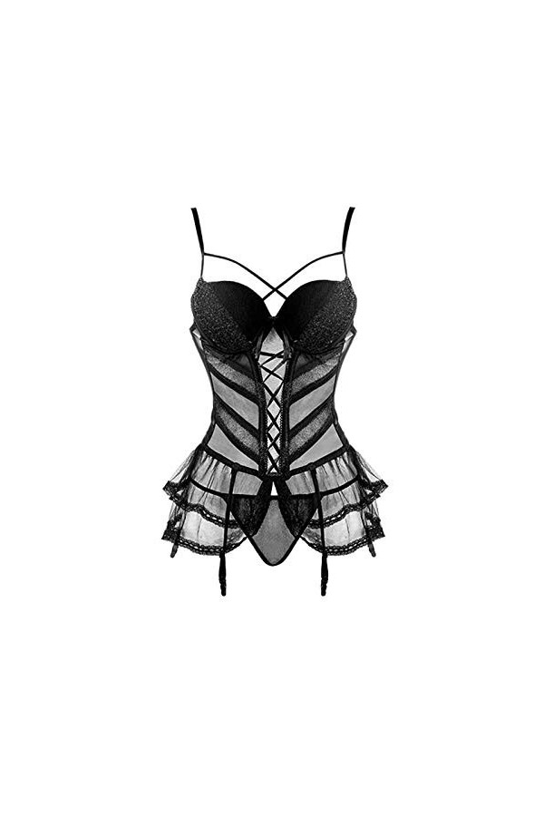 JUGUU Sexy Vêtements De Nuitfrançais Sexy Dentelle Corset Bustiers Femmes Vêtements Gothiques-Noir_S